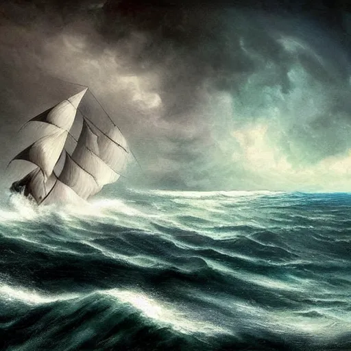 Prompt: a ship sailing through a storm, artstation hall of fame gallery, editors choice, #1 digital painting of all time, most beautiful image ever created, emotionally evocative, greatest art ever made, lifetime achievement magnum opus masterpiece, the most amazing breathtaking image with the deepest message ever painted, a thing of beauty beyond imagination or words