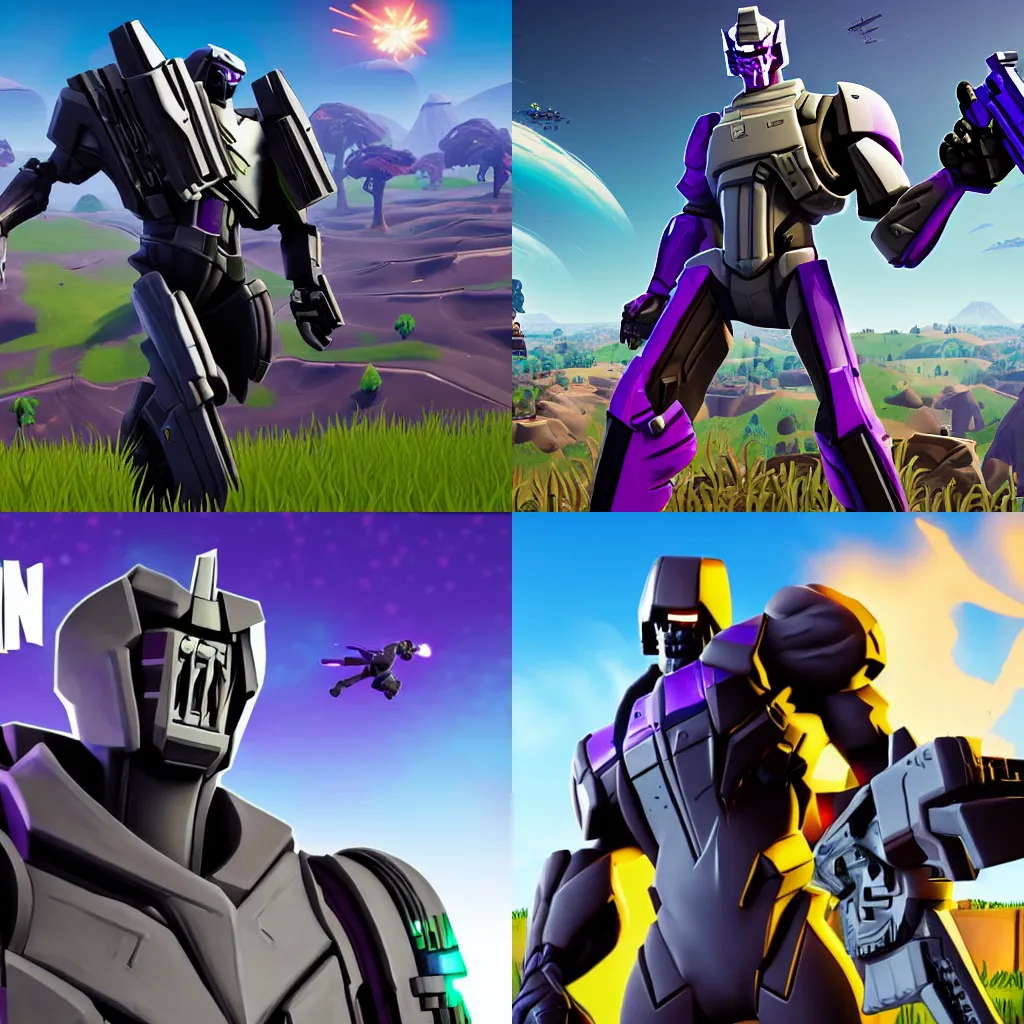 Prompt: portrait of G1 Megatron!! (Laughing) in Fortnite