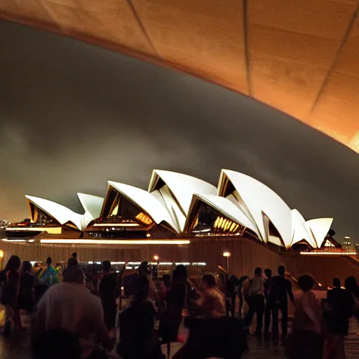 Image similar to a huge tornado going through the sydney opera house, photorealistic, handheld