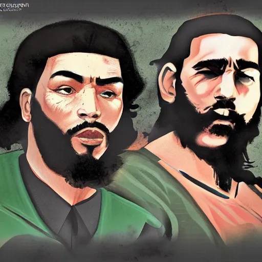 Prompt: Jayson Tatum and Jaylen Brown as Fidel Castro and Che Guevara, digital art trending on artstation