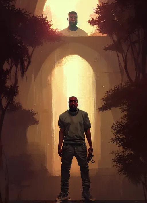 Image similar to highly detailed portrait kanye west in gta v stephen bliss unreal engine fantasy art by greg rutkowski loish rhads ferdinand knab makoto shinkai lois van baarle ilya kuvshinov rossdraws tom bagshaw global illumination radiant light detailed intricate environment