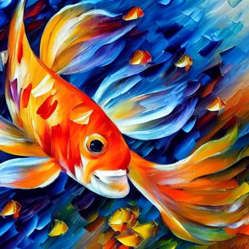 Image similar to goldfish on drugs by leonid afremov