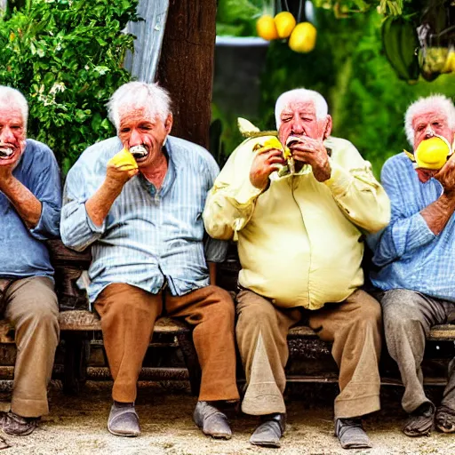 Prompt: old men eating lemon very detailed photo award winning