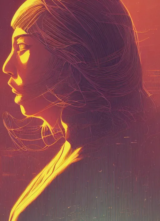 Prompt: a beautiful detailed line art illustration of marin kitagawa, centered, by dan mumford and moebius and beeple, trending on artstation, pastel color, dim dusk lighting, cinematic lighting, detailed lighting, volumetric lighting, realistic, f 8, 4 k hd wallpaper, poster, yellow and orange color scheme