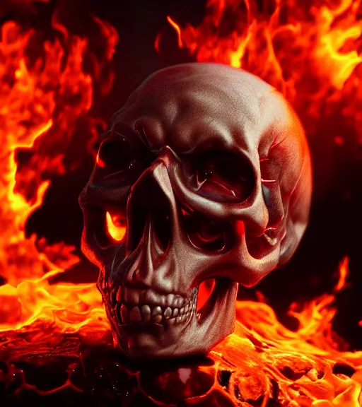 Image similar to epic render of burning skull, octane render, trending on artstation, macro photography