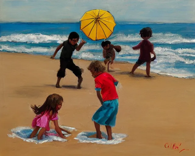 Image similar to children playing at the beach, cdx