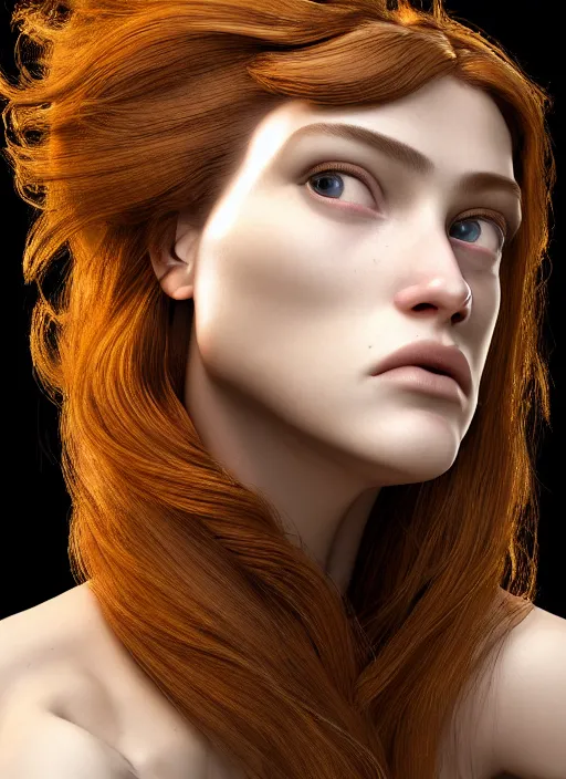 Image similar to a stunning young female cyborg profile face, by jeff koons, by pre - raphaelite brotherhood, unreal engine, glamor shot, nikon d 7 5 0, closeup, f / 2. 8, low contrast, 1 6 k, rim lighting, optical fiber, cinematic lighting, insanely detailed and intricate, hypermaximalist, elegant, ornate, hyper realistic,