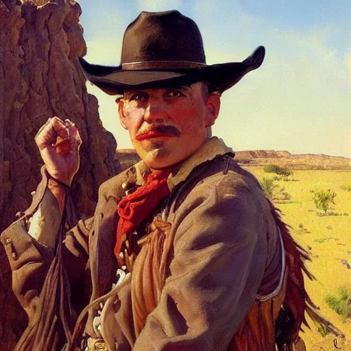 Prompt: a man, cowboy hat, portrait, wild west, fantasy, highly detailed, oil painting, artstation, concept art, illustration, art by J. C. Leyendecker and norman rockwell