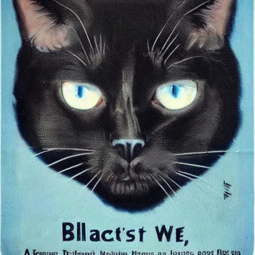 Prompt: black cat with blue eyes, vintage poster