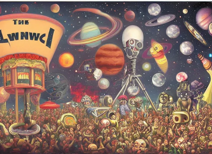 Image similar to the space band, lowbrow, matte painting, 3 - d highly detailed, in the style of mark ryden,