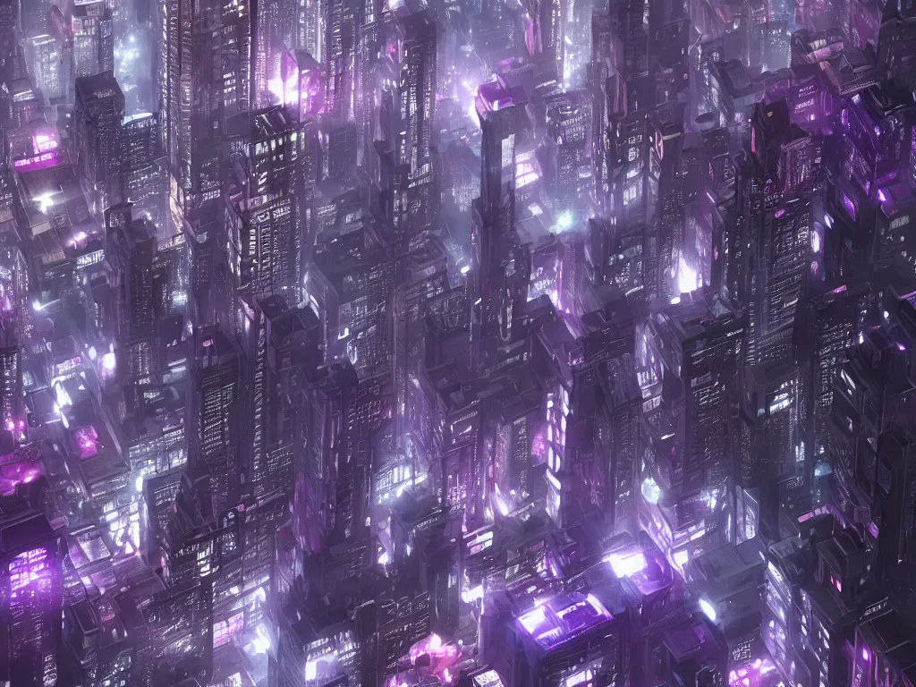 Image similar to blade runner city, high quality, cyberpunk, purple, russian doomer panel houses