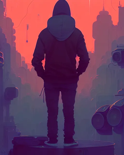 Prompt: tomorrowland, hyper - realistic portrait of a man in a hoodie, music festival, intricate, 4 k, by atey ghailan, by greg rutkowski, by greg tocchini, by james gilleard, by joe fenton, by kaethe butcher, dynamic lighting, lighting color scheme, sharp focus, grunge aesthetic