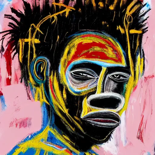 Image similar to A extremely highly detailed majestic hi-res beautiful immaculate head and shoulders painting of a strong black african man by Jean-Michel Basquiat, 8k, high textures, hyper sharp, insanely detailed and intricate, super detailed, 4k HDR high quality