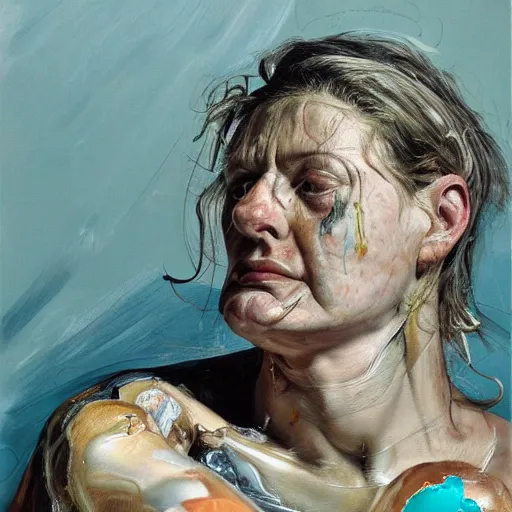 Image similar to high quality high detail painting by lucian freud and jenny saville, hd, celebrity, turquoise