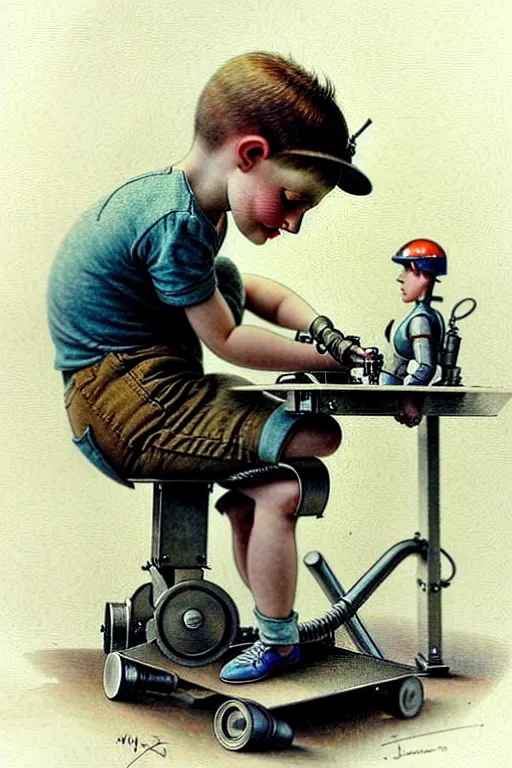 Image similar to ( ( ( ( ( 1 9 5 0 s a boy working on his robot. muted colors. ) ) ) ) ) by jean - baptiste monge!!!!!!!!!!!!!!!!!!!!!!!!!!!