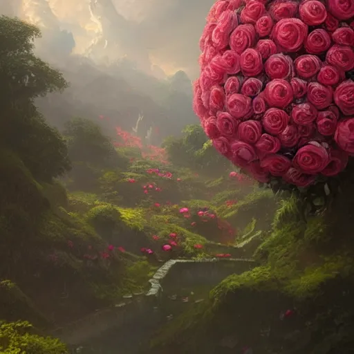 Prompt: planet made out of roses, greg rutkowski, highly detailed, 4 k