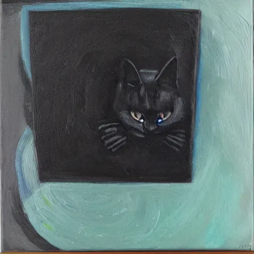 Prompt: aan abstract oil painting of a black cat sleeping in the style of gehry and gaudi