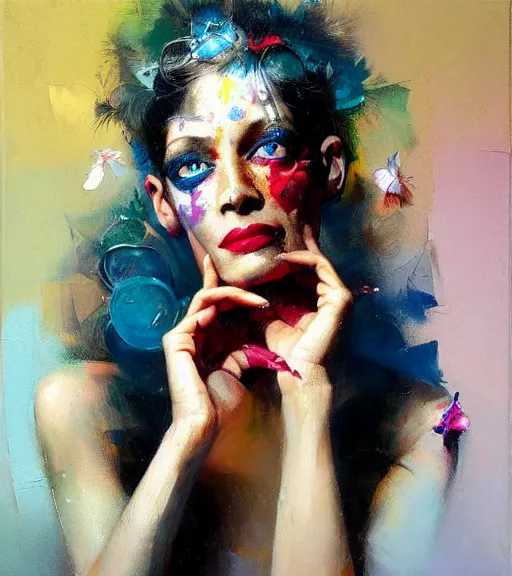 Image similar to delightful supermodel, diamond jewellery, by bartholomew beal, alfio presotto, rhads, salustiano garcia cruz, lita cabellut, contemporary art, mixed media, whimsical art, detailed,