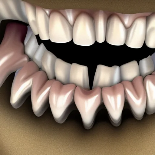 Image similar to poorly rendered 3 d set of teeth