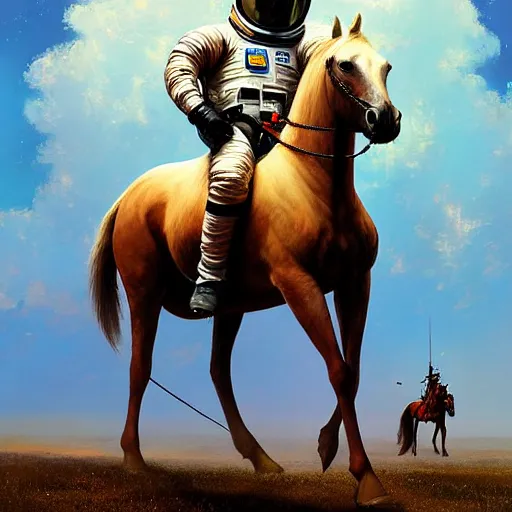 Image similar to a horse on top a man, a astronaut carrying a horse hyperrealism, no blur, 4 k resolution, ultra detailed, style of ron cobb, adolf hiremy - hirschl, syd mead, ismail inceoglu, rene margitte