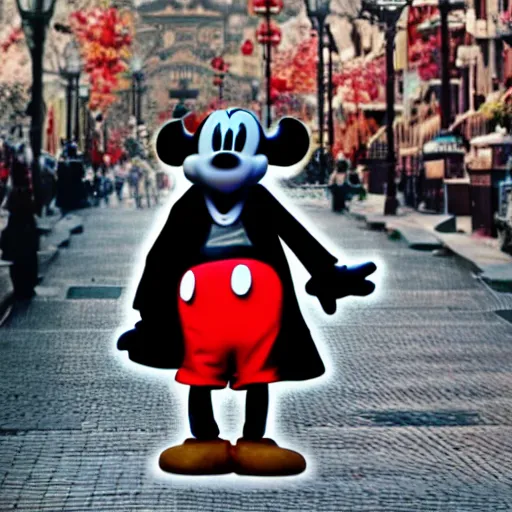 Image similar to mickey mouse the grim reaper, the symbol of death and horror, mickey mouse looking deadly 8 k