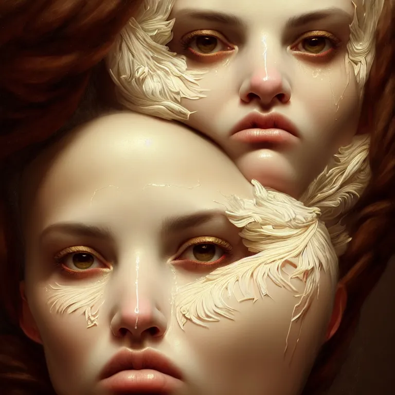 Image similar to epic professional symmetrical digital art of sweet eyes, clear skin, accent lighting, painted, intricate, detailed, cheery, fun, effervescent, by roberto ferri, epic, stunning, gorgeous, much wow, much detail, cinematic, masterpiece, unreal engine render