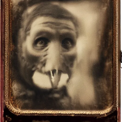 Prompt: island of Doctor Moreau deformed animal human hybrids daguerreotype