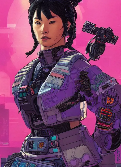 Image similar to sophia tanaka. apex legends cyberpunk samurai lady. concept art by james gurney and mœbius. gorgeous face.