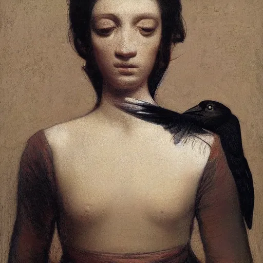 Image similar to A beautiful art installation of a human face with a bird's beak protruding from the forehead. Star Wars, pastel black by Jean Auguste Dominique Ingres energetic, earthy