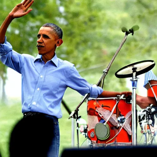 Prompt: Barack Obama performing at Woodstock