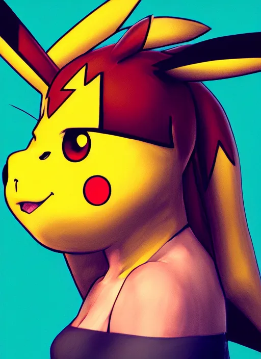 Image similar to a portrait of a pikachu as a girl, high - contrast, intricate, elegant, highly detailed, digital painting, artstation, concept art, smooth, sharp focus, illustration