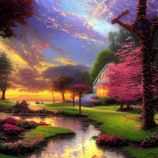 Prompt: God as painted by Thomas Kinkade