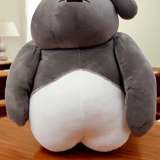 Prompt: Overstuffed plushy, fat stuffed animal bursting at the seams with cotton stuffing, round body, gigantic, worn out