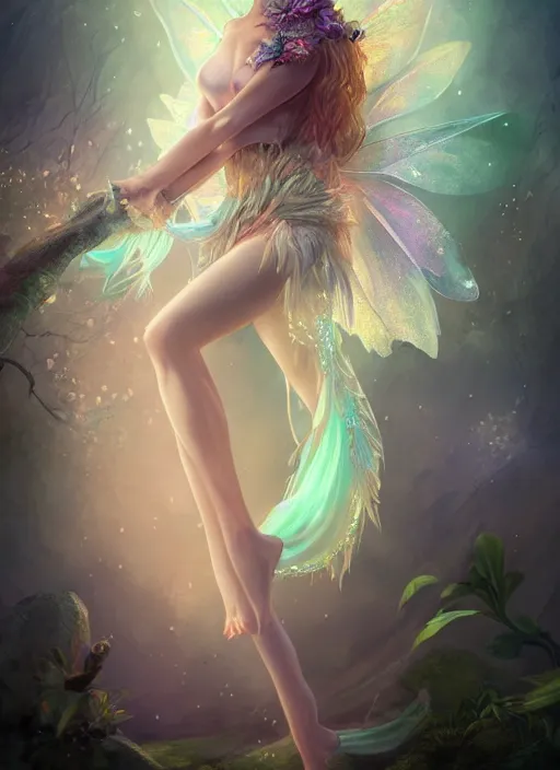 Image similar to beautiful beautiful full body portrait fairy faerie fey fae queen highly detailed CGsociety subtle enchanting alluring magical concept art volumetric lighting subsurface scattering unreal