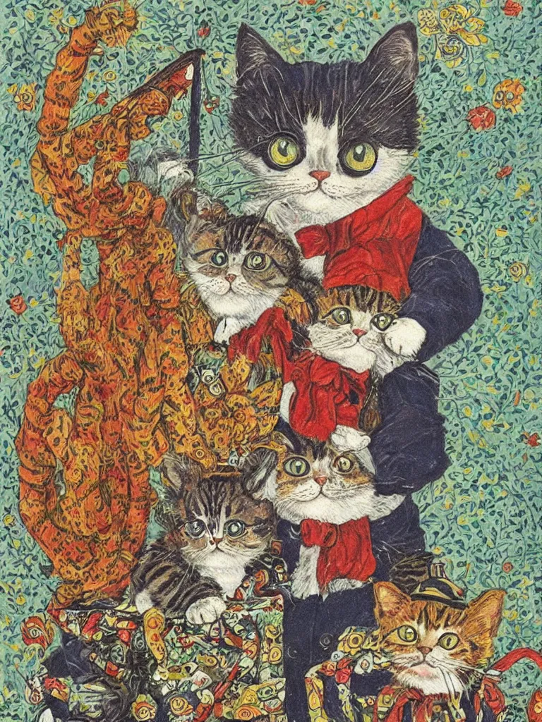 Prompt: a cat dressed as a sailor by louis wain