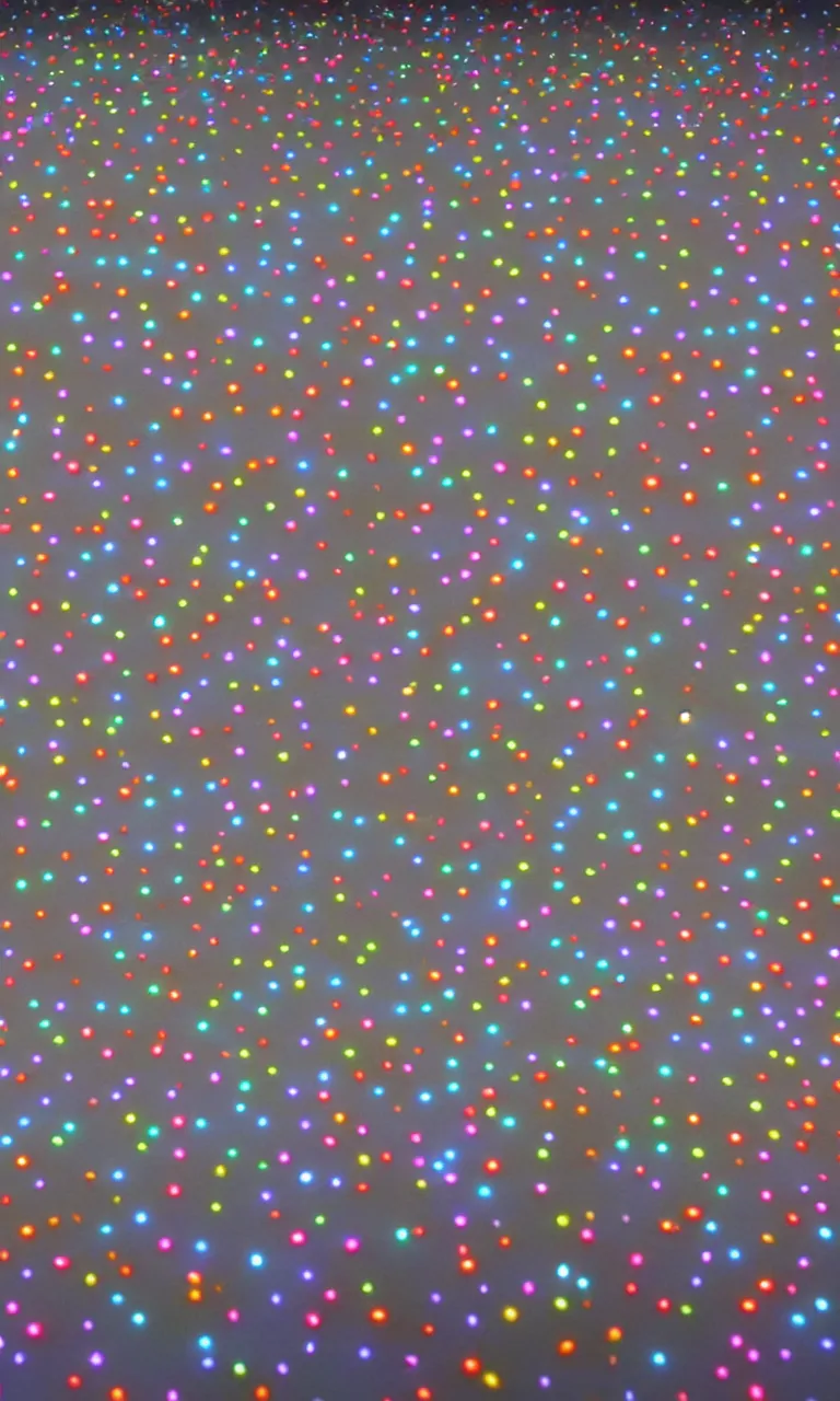 Image similar to a top-down wide view still of a floating transmissive vellum cloth tightly bunched up and pinned together with colorful glowing LED pins into a soft billowy bundle by a few glowing pins from an a24 movie, 8k, translucent cloudy vellum bunched up into large mounds by microscopic suns and wrinkles of cloth pinned from far apart close together with tiny emissive spheres, filtering light through the wrinkled bunched-up layers, 30s long exposure photograph of a large cloth flapping in the wind, tiny glowing spheres puncturing a blurry sheet, starkly lit from the evening sunset crepuscular golden hour rays emerging from the fog, chiaroscuro studio lighting