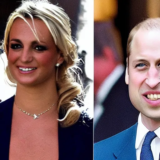 Image similar to detailed close up photos the duke of cambridge prince william marrying american popstar britney spears, happy couple, human, wedding photos on instagram, official photos, wedding photo