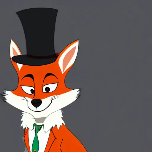 Image similar to Red Fox wearing a top hat in the style of Zootopia, 4k