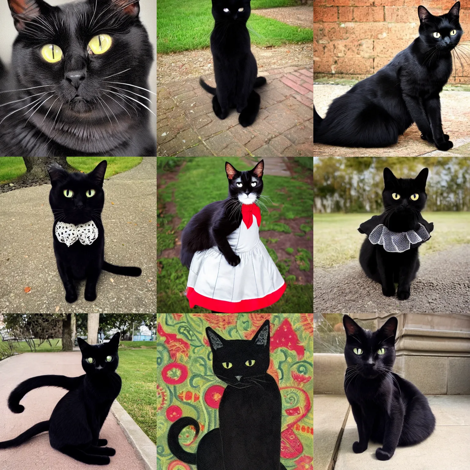 Prompt: a black cat wearing a dress
