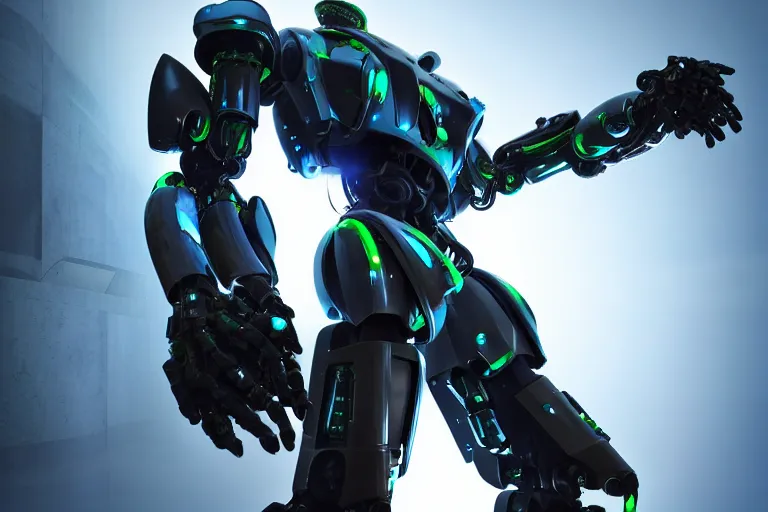 Image similar to cyberpunk alien concept inspired mecha robot, futuristic look, highly detailed body, very powerful, photorealistic camera shot, bright studio setting, studio lighting, crisp quality and light reflections, unreal engine 5 quality render