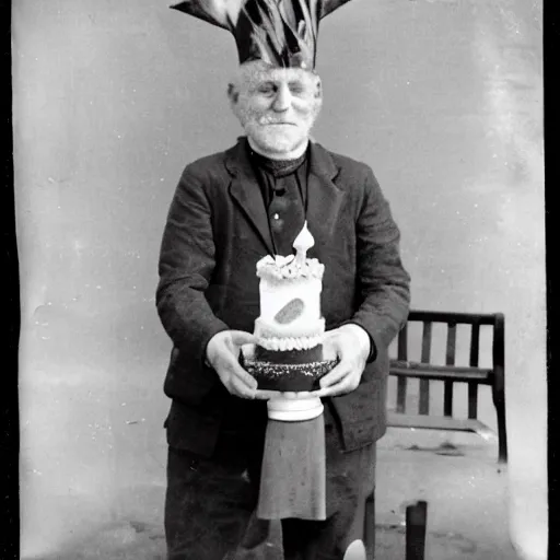 Prompt: Red haired man, dressed with a turbant, with a birthday cake