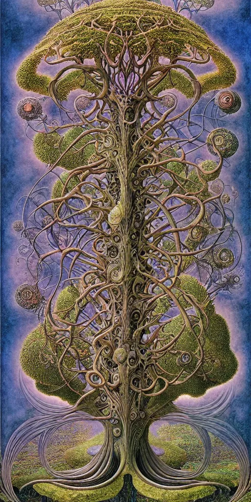 Image similar to tree of life by roger dean and andrew ferez, art forms of nature by ernst haeckel, divine chaos engine, symbolist, visionary, art nouveau, botanical fractal structures, organic, detailed, realistic, surreality