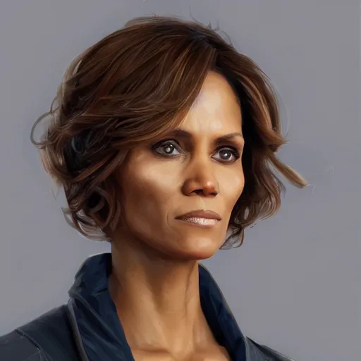 Image similar to portrait of maci holloway, first woman elected as president in usa, cold but beautiful, about 3 5 years old, highly detailed, mix of halle berry and julia roberts, artstation hd, deviantart, by artgem, greg rutkowski