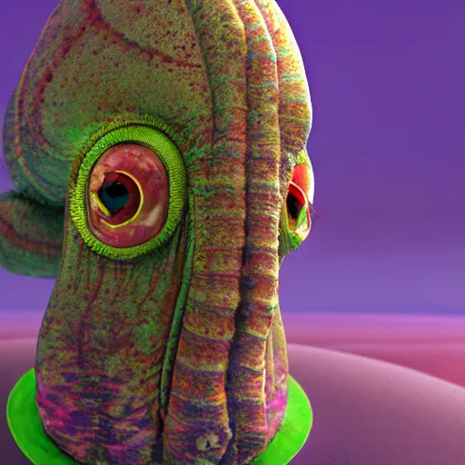 Image similar to photorealistic scared squidward. hyperdetailed photorealism, 1 0 8 megapixels, amazing depth, glowing rich colors, powerful imagery, psychedelic overtones, 3 d finalrender, 3 d shading, cinematic lighting, artstation concept art