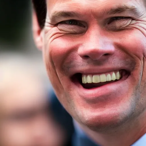 Image similar to closeup portrait of mark rutte dutch prime minister laughing, photography