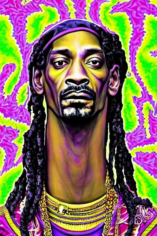 Prompt: snoop dog highly detailed psychedelic portrait art , symmetrical