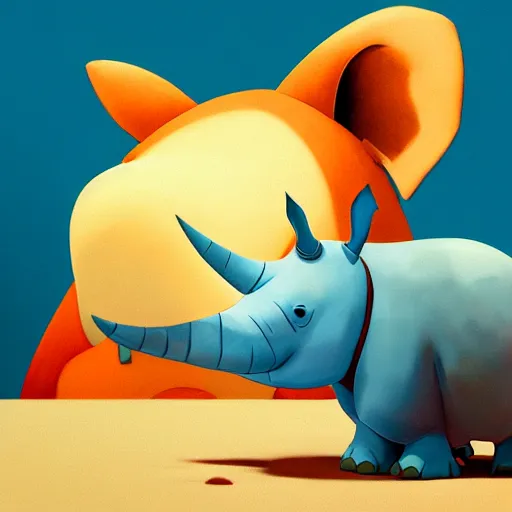 Prompt: goro fujita ilustration a happy little rhinoceros sitting by goro fujita, painting by goro fujita, sharp focus, highly detailed, artstation