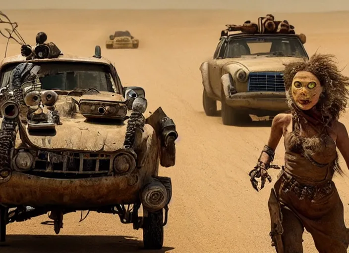 Image similar to scene from the 2015 science fiction film Muppet Mad Max: Fury Road