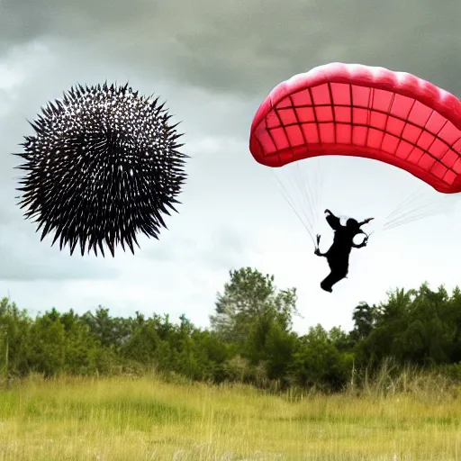 Image similar to parachuting man holding a porcupine