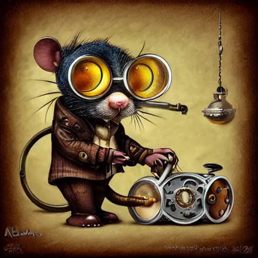 Image similar to a rat with steampunk googles, by Naoto Hattori